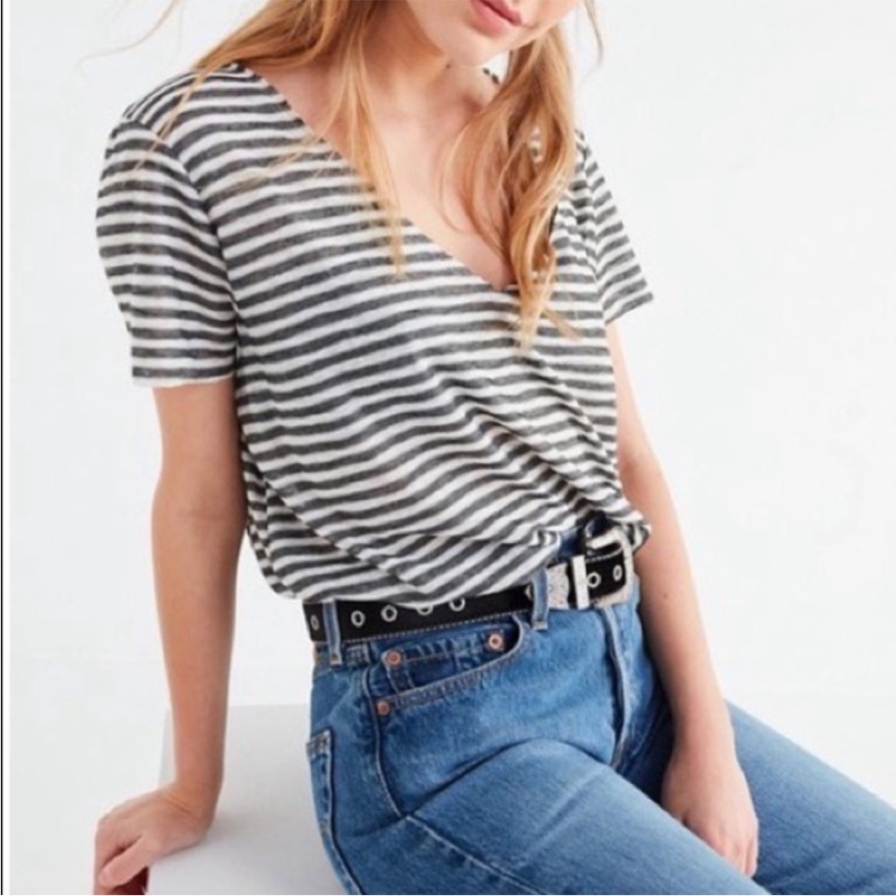 NWT Project Social T Heather Gray and White Striped Tee